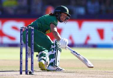 South Africa's Tazmin Brits in action against England during the ICC Women’s Cricket T20 World Cup Final at the Newlands Cricket Ground, Cape Town, South Africa on Feb.26, 2023.
