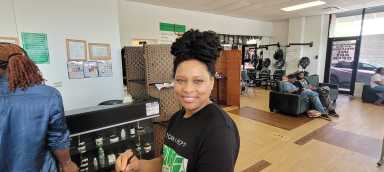 Jamaican-born, Bronx-based entrepreneur Suzette Williams at her Bronxwood Natural Hair Care business.