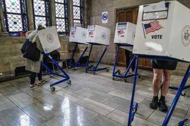 Voters cast their ballots at Riverside Church in Harlem on Election Day, Nov. 5, 2024.