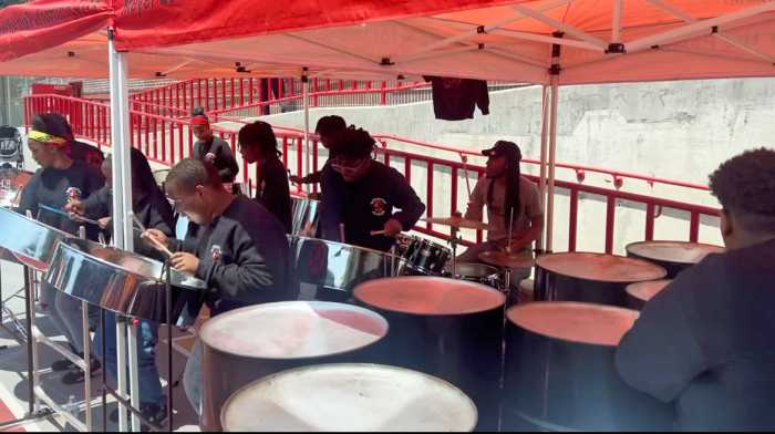 Members of the Meyer Levin School (MS 285) steel band performing at the inaugural school carnival.