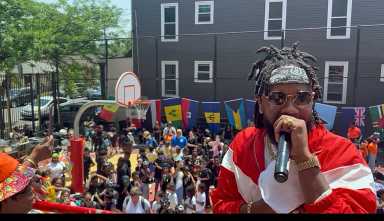 Lyrikal entertaining the students of Public School 244 on Tilden Avenue in East Flatbush during their inaugural carnival.