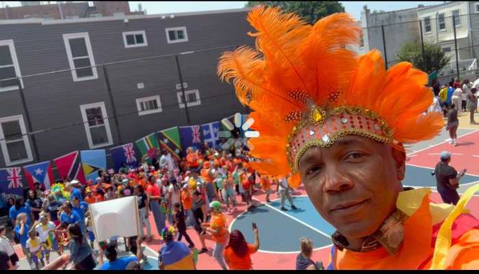 One of the masqueraders at Public School 244 inaugural carnival in Brooklyn.