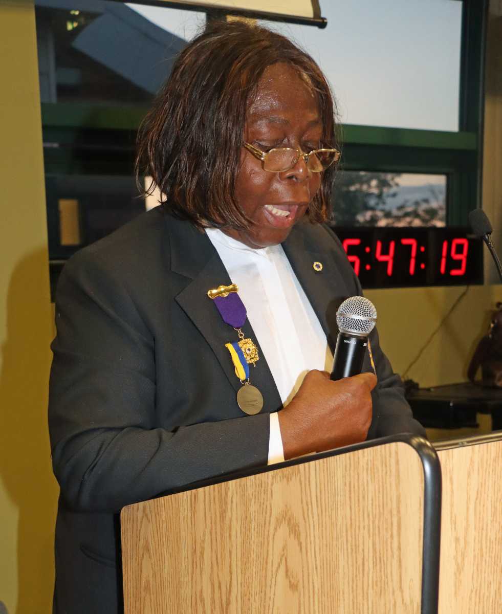 Jean Joseph gives acceptance speech as president of the Brooklyn Canarsie Lions for a fourth term.