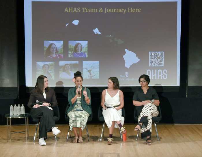 From left, Moderator Madeleine McGirk Rutherford, with panelists Hōkū Pavao, Mariana Rosa and Nisha Sajnani, on stage during the “Art & Health Panel: Exploring the Power of the Arts in Health - A Global Perspective,” held at Lincoln Center for the Performing Arts on July 11, 2025.