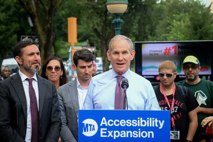 MTA Chair and CEO Janno Lieber, Construction and Development President Jamie Torres-Springer and Chief Accessibility Officer Quemuel Arroyo announce the next 12 subway stations that will receive ADA upgrades during a press conference at the Franklin Av-Medgar Evers College Station on the 2/3/4/5 lines on Tuesday, July 22, 2025.
