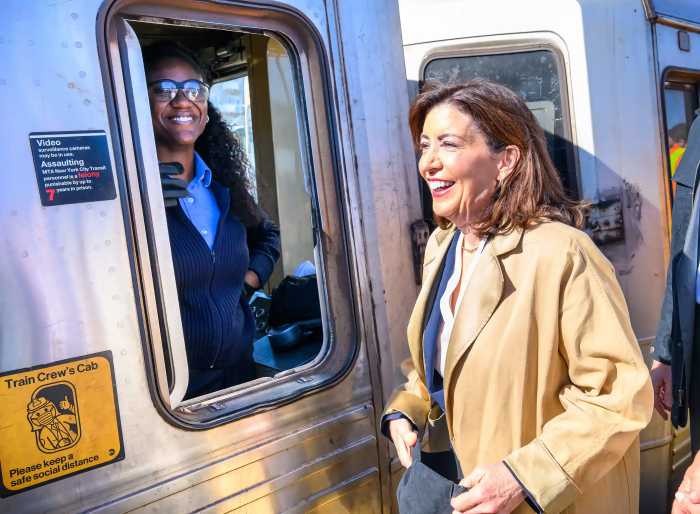 Gov. Kathy Hochul rode the A train in the Rockaways on May 19, 2025.