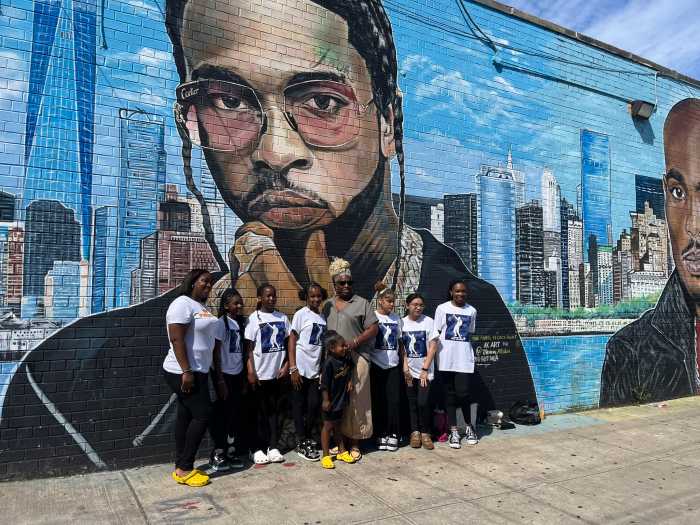 Audrey “Mah Smoke” Jackson with the Wynter Dance Team at the Pop Smoke Mural on 80th Street and Flatlands Avenue in Canarsie, Brooklyn.