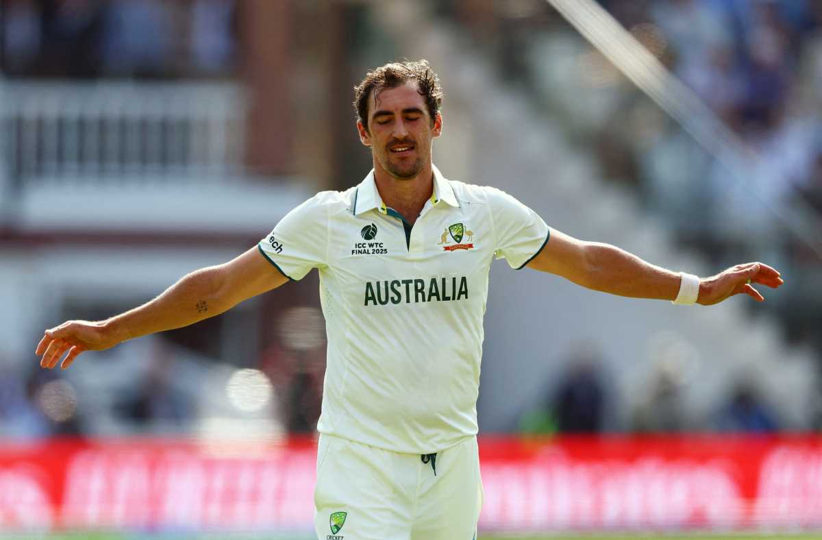 Australia's Mitchell Starc reacts during the ICC World Test Championship Final against South Africa at the Lord's Cricket Ground, London, Britain on June 11, 2025.