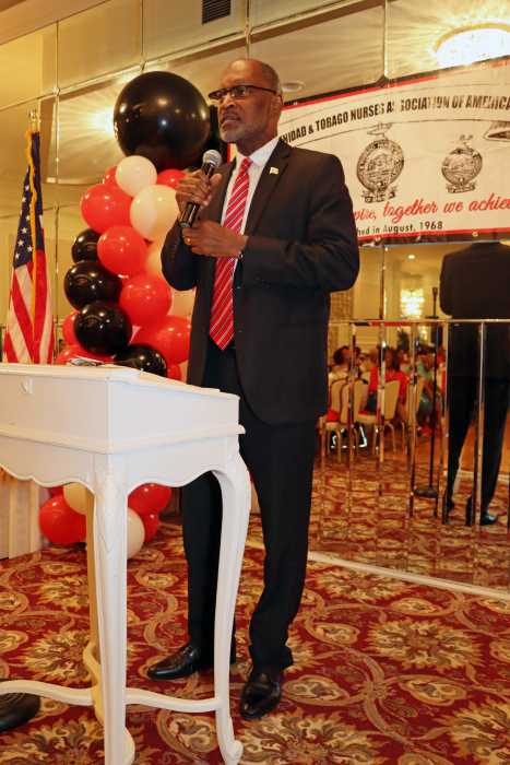 Trinidad and Tobago Consul General to New York Andre Laveau addresses ceremony in September 2023.