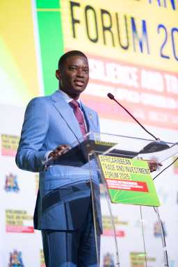 Grenada's Prime Minister Dickon Mitchell addresses the opening of the 4th Annual AfriCaribbean Trade and Investment Forum in St. George, Grenada on Monday, July 28, 2025.