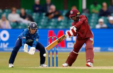 West Indies' Shemaine Campbelle in action against England in the Second Women's OneDay International at the Uptonsteel County Ground, Leicester, Britain on June 4, 2025.