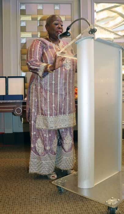 Registered Nurse Barbara Osborne, CANA’s president and a Guyanese native, addresses the gala.