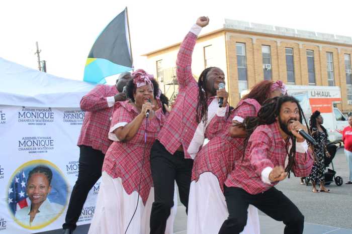 The melodious voices of the Braata Folk Singers, on Aug. 10, filled the air over the Holy Family Church tarmac in Canarsie, at a Bankra Caribbean Folk Festival in partnership with Assembly Member Monique Chandler-Waterman and Assembly Member Jamie Williams, State Senator Roxanne Persaud, and U.S. Rep. Hakeem Jeffries.