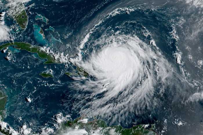 Satellite view of Hurricane Erin over atlantic