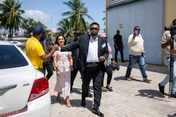 Guyana president and wife arrive to vote in elections