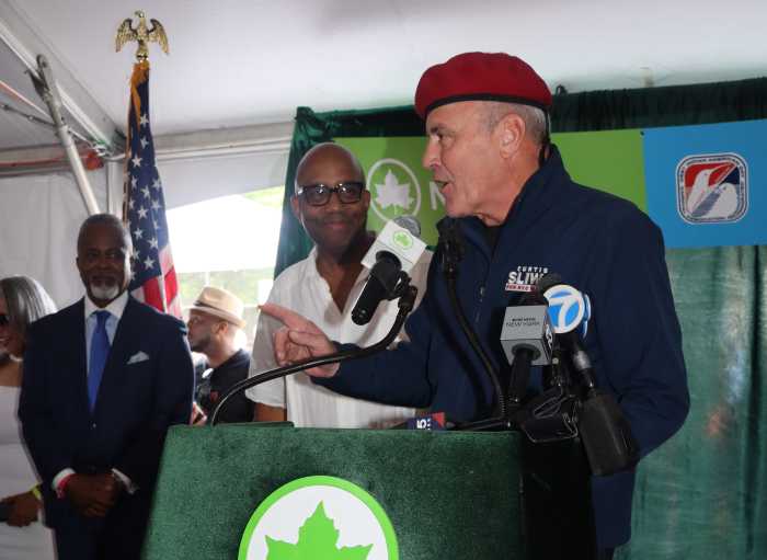 Republican Mayoral Candidate Curtis Sliwa addresses the ceremony.