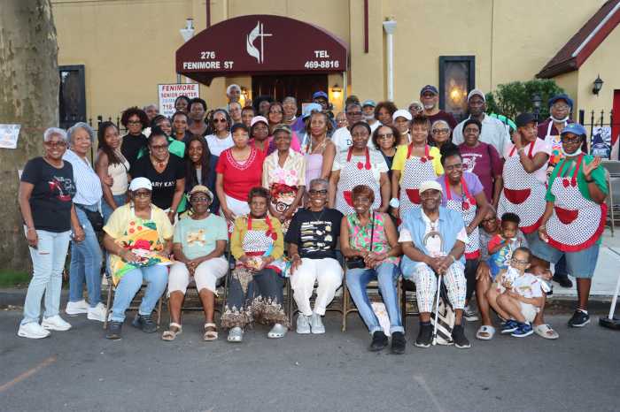 Members of Fenimore Street United Methodist Church assemble at Block Party's end