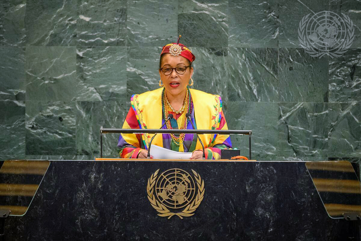 Dominica President Sylvanie Burton addresses the United Nations General Assembly.