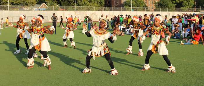 Dancers go through their paces on the grounds of Old Boys High school in Brooklyn, during GCA's rousing 25th Annual Folk Festival Funday celebration on Aug. 31.