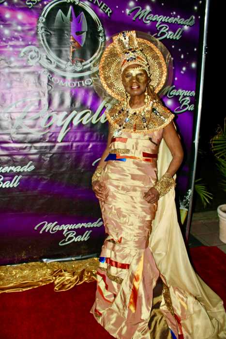 Donna Bridgeman's stunning look was inspired by the mysterious beauty of Queen Nefertiti, and designed by Designer Patterson Nelson, for the 8th Annual Masquerade Ball, at Marine Park Golf Course, in Brooklyn on Sept. 20, 2025.