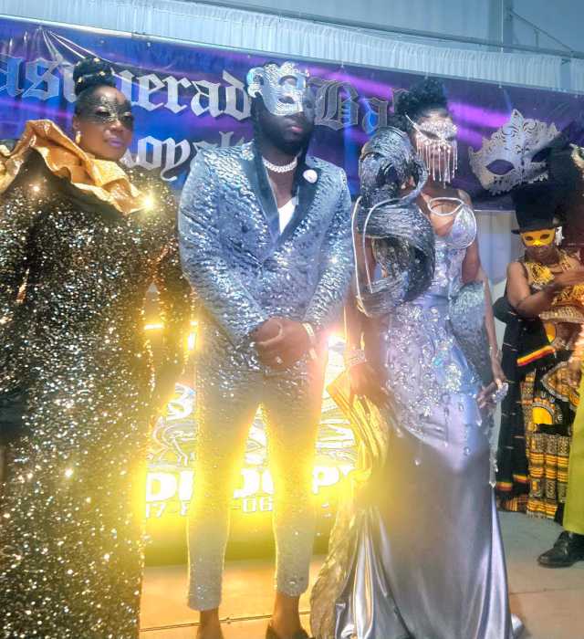 Winners of the costume contest are pictured from left, 3rd place winner Vindra Surrey, 2nd place winner Rashad Solomon, and 1st. place winner Sandra Bergen, at the 8th Annual Masquerade Ball, on Sept. 20 at Marine Park Golf Course, in Brooklyn.