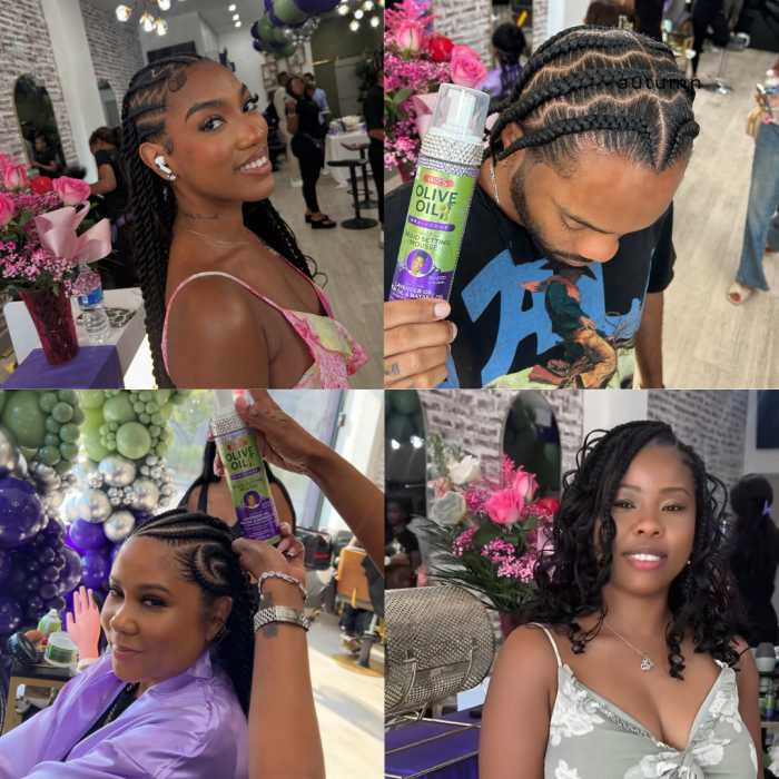 Guests, including celebrity radio host Angela Yee, at the Fort Greene event enjoyed live braid styling, photo moments, and first looks at Xia’s new products with ORS Hair Care.