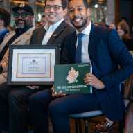 Brooklyn Borough President Antonio Reynoso, right, after accepting the Lawrence M. Orton Award for Leadership in City and Regional Planning from the American Planning Association’s New York Metro Chapter’s (APA-NYM).