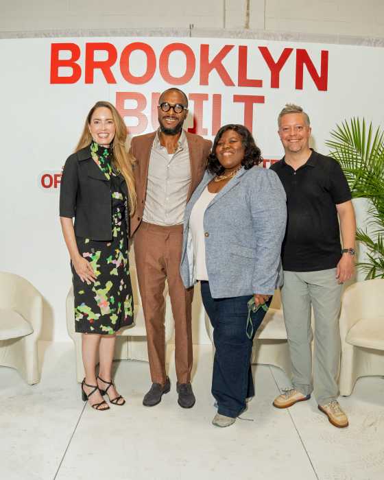 BOTT Founder Leslie Lambert (center) and La’Shawn Allen-Muhammad of the Central Brooklyn Economic Development Corporation with attendees of “Brooklyn Built” in East New York.