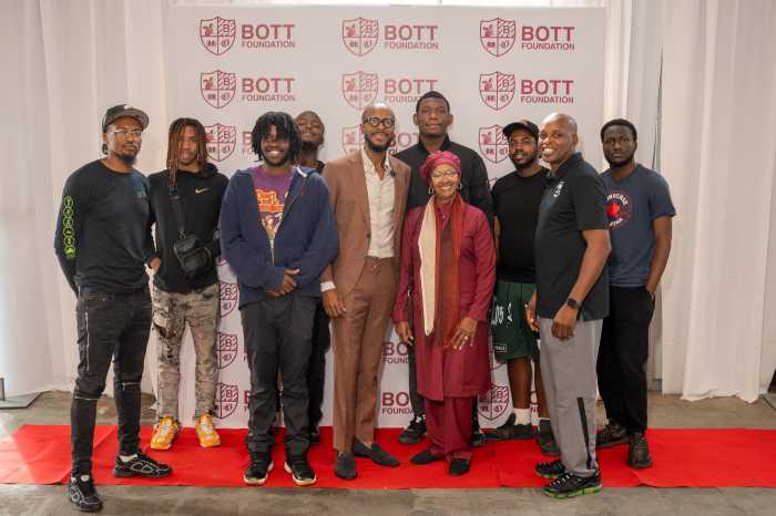 From left: Jennifer G. Bates, Leslie Lambert, Nakisha “Nikki” Evans and Adam Grossman Meagher gather at BOTT Foundation headquarters for the “Brooklyn Built” workforce development launch event.