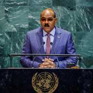 Antigua and Barbuda’s Prime Minister Gaston Browne addresses the 80th United Nations General Assembly at U.N. headquarters in New York, U.S., Sept. 26, 2025.