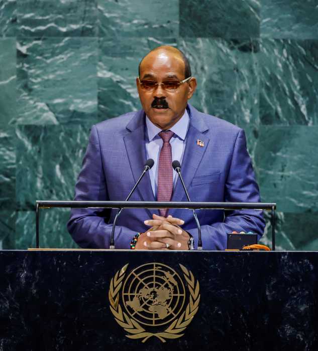 Antigua and Barbuda’s Prime Minister Gaston Browne addresses the 80th United Nations General Assembly at U.N. headquarters in New York, U.S., Sept. 26, 2025.