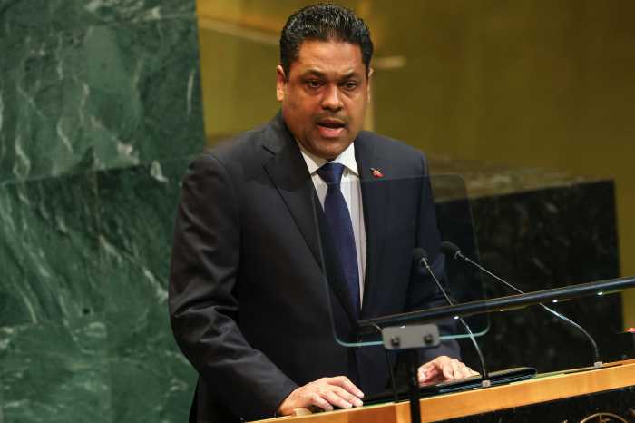 President of the Transitional Presidential Council of the Republic of Haiti, Anthony Franck Laurent Saint-Cyr, addresses the 80th United Nations General Assembly (UNGA), at the U.N. headquarters in New York, U.S., Sept. 25, 2025.