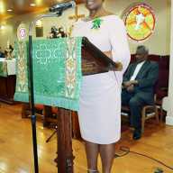 Ambassador Lou-Anne Gilchrist addresses Vincentians during Ecumenical Service of Thanksgiving, at St. Alban's Episcopal Church in Canarsie, Brooklyn, marking St. Vincent and the Grenadines 46th Anniversary of Independence.