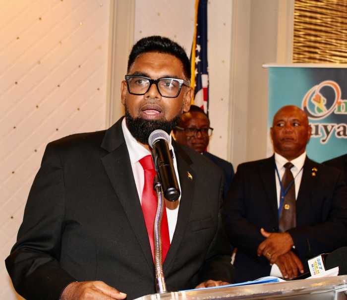 Fresh off a resounding victory for a second term in office, President of Guyana Dr. Mohomed Iraan Ali, on the sidelines of the 80th United Nations General Assembly, was welcomed by compatriots at a Meet & Greet on Sept. 23, where he addressed compatriots in the ballroom of Russo on the Bay in Howard Beach, Queens.