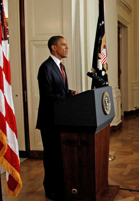 President Barack Obama after he announced live on television the death of Osama bin Laden, from the East Room of the White House in Washington May 1, 2011.