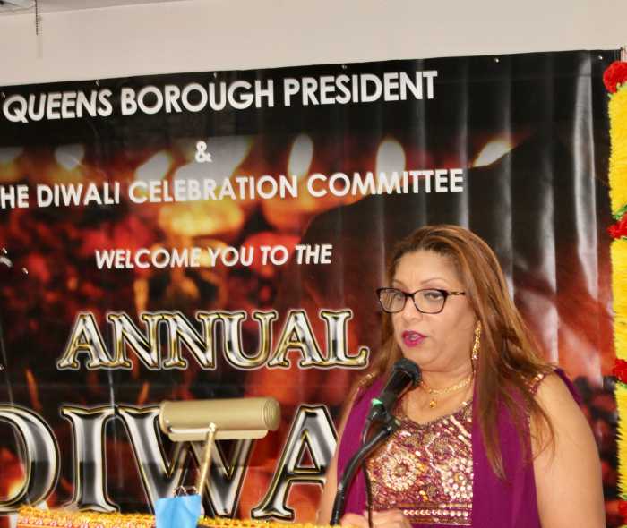 Trinidad-born Queens County Justice Karin Gopie, addressed a colorfully dressed audience, at an Annual Diwali Celebration, hosted by Queens Borough President Donovan Richards Jr. at the Hindu Center on Kissena Blvd., Queens.