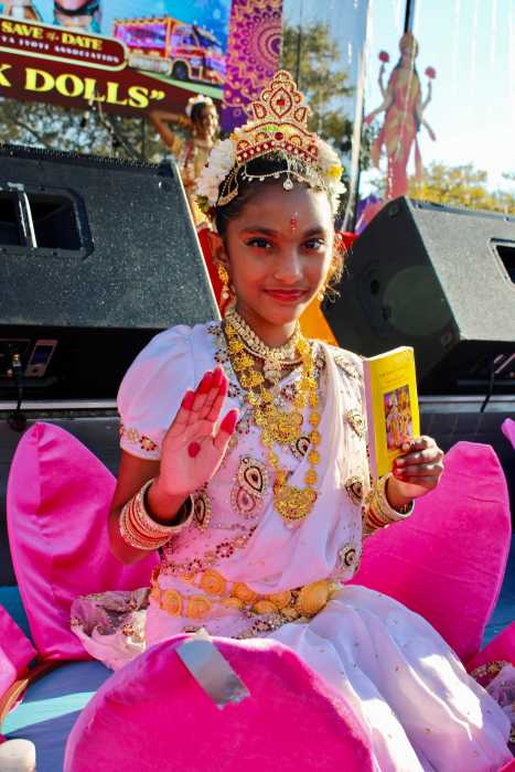 The Guyana Consulate in New York’s little Goddess strikes a pose at the Annual Diwali celebrations at Smokey Park in Richmond Hill, Queens, on Oct. 18, 2025.
