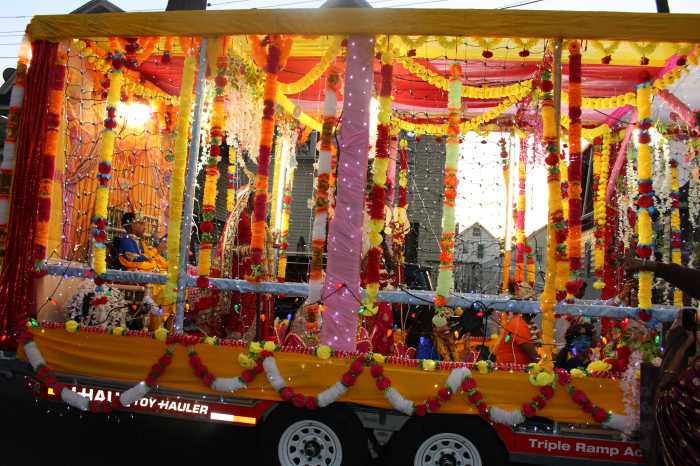 A brilliantly lit vehicle decorated with flowers, made its way through the streets of Richmond Hill, Queens at the Annual Diwali Motorcade on Oct. 18, that attracted thousands of onlookers.