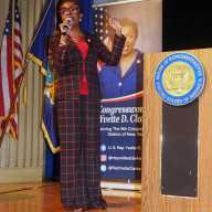 Caribbean-American Democratic U.S. Representative Yvette D. Clarke addresses town hall meeting at George Wingate High School Auditorium in Brooklyn on June 16, 2025.