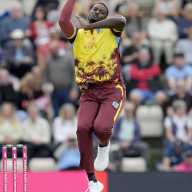 West Indies' Jason Holder bowling during the third Men's International Twenty20 match at the Utilita Bowl, Southampton on Tuesday, June 10, 2025.