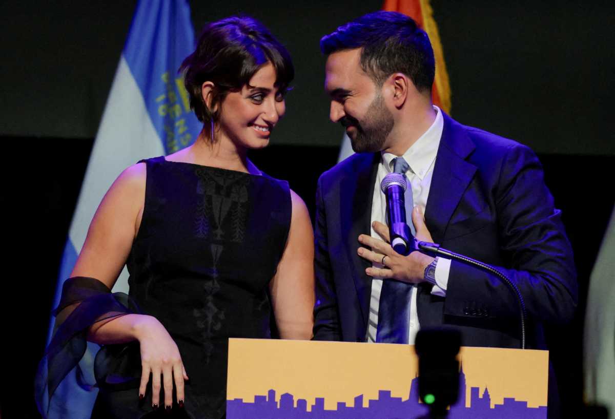Democratic candidate for New York City mayor Zohran Mamdani celebrates with his wife Rama Duwaji after winning the 2025 New York City Mayoral race, at an election night rally in the Brooklyn borough of New York City, New York, U.S., November 4, 2025.