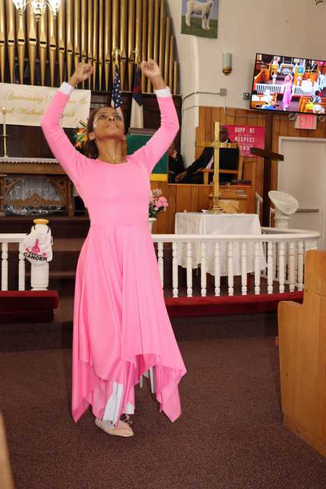Liturgical dancer, Sis. Nadia James, of John Hus Moravian Church, performs a liturgical dance.