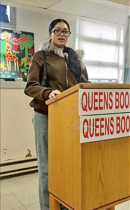 Fifteen-year-old Ariana Narine, pictured, spoke about what she was most thankful for, at the Nov. 15, Giving Thanks event, hosted by the Queens Book Festival & Literary Festival, Inc. and the NYC office of Adult & Continuing Education, at the at the Queens Library in Richmond Hill.