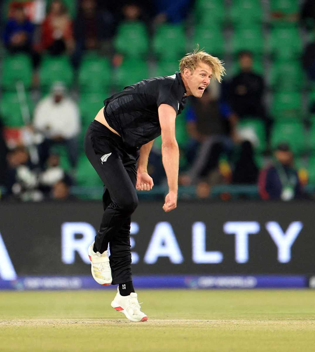 New Zealand's Kyle Jamieson in action against South Africa at the Gaddafi Stadium, Lahore, Pakistan on March 5, 2025.