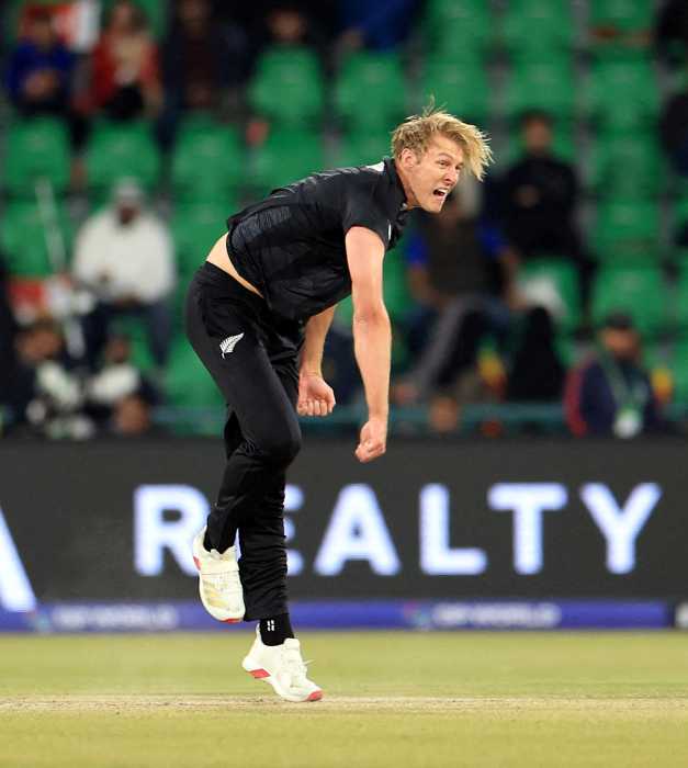 New Zealand's Kyle Jamieson in action against South Africa at the Gaddafi Stadium, Lahore, Pakistan on March 5, 2025.