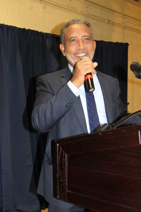 St. Vincent and the Grenadines' Opposition Leader Dr. Goodwin Friday addresses town hall meeting at the Friends of Crown Heights Educational Center in Brooklyn in October 2028.