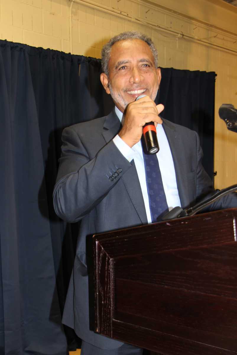 St. Vincent and the Grenadines' Opposition Leader Dr. Goodwin Friday addresses town hall meeting at the Friends of Crown Heights Educational Center in Brooklyn in October 2028.