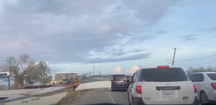 A big boat on the highway after the passage of Hurricane Melissa in Jamaica.
