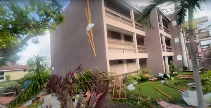 Debris strewn around our Airbnb after Hurricane Melissa struck.
