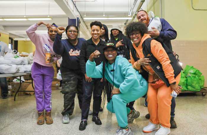 Crystal Hudson, center, with volunteers.